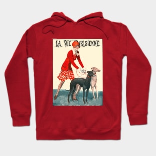 Vintage La Vie Parisienne Illustration - Pretty Girl with Greyhounds Hoodie